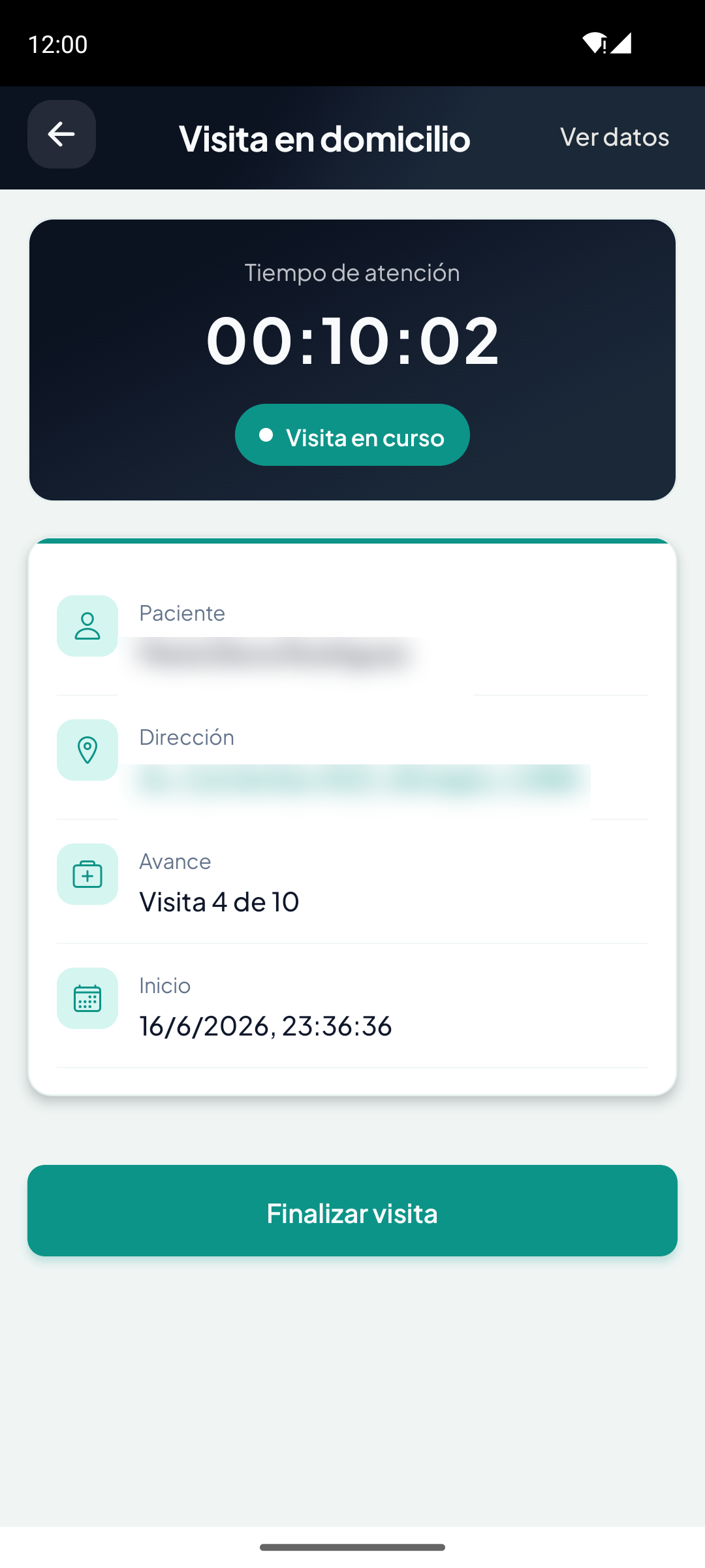 Visita en curso con cronómetro